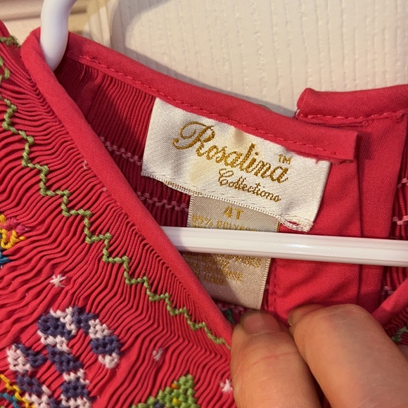 Rosalina girls size 4T smock SANTA Christmas pink dress w/smock puffy sleeves - Picture 5 of 5